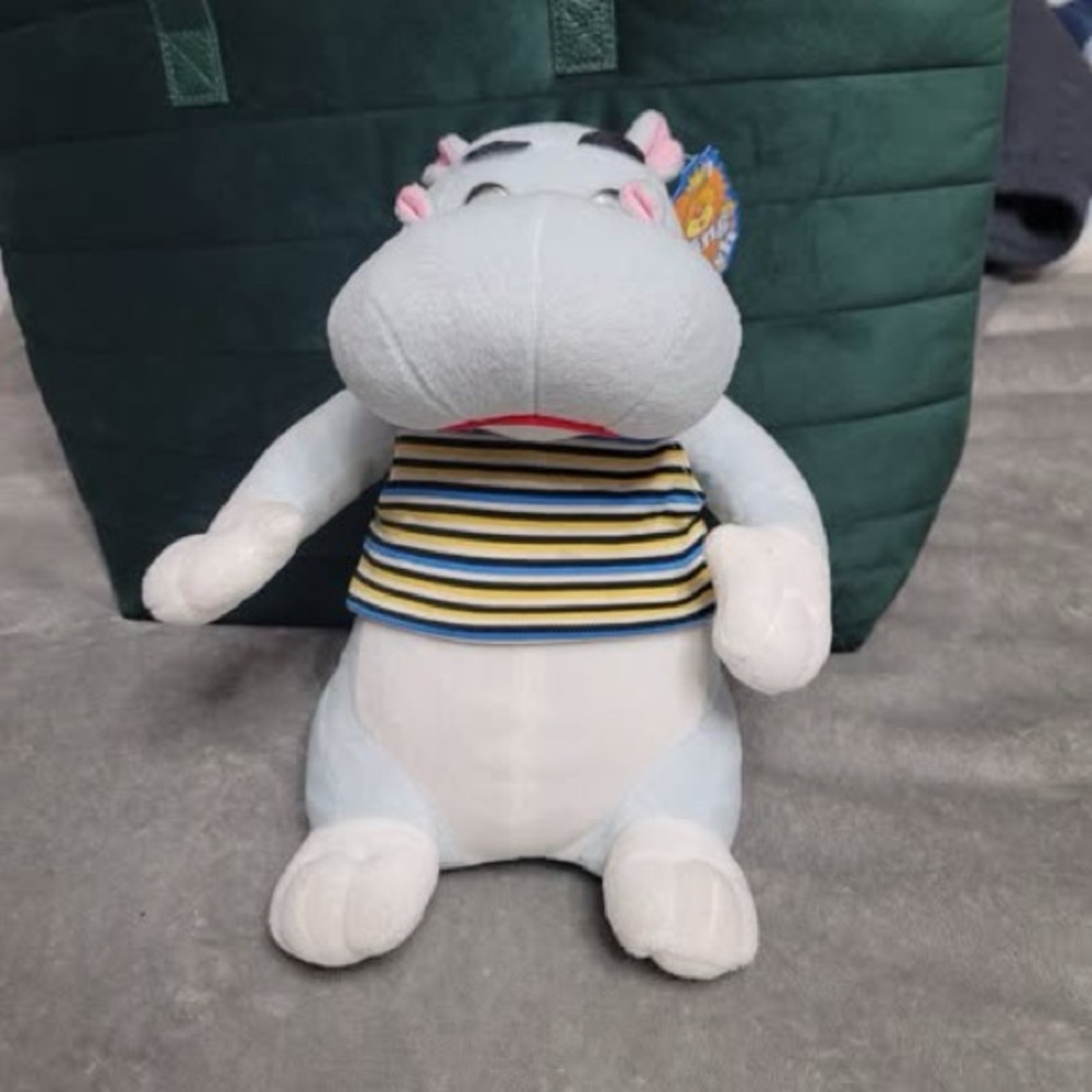 NWT, King Plush Vintage Stuffed Plushie Blue Hippo Stuffed Animal